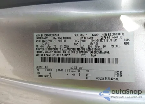 2017 Ford F-250 Xl z USA, uszkodzony, nr VIN 1FT7X2B61HEE15057